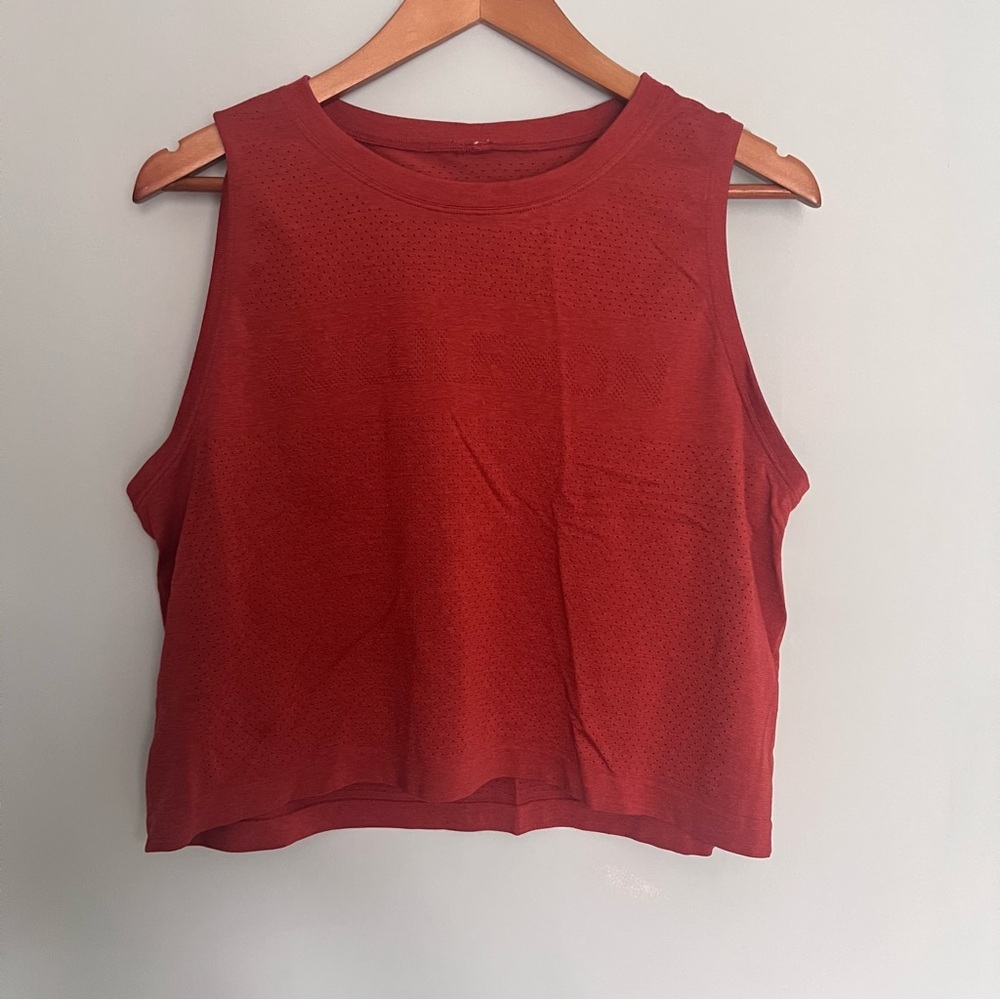 Lululemon Breeze By Muscle Crop Tank Top *logo Carnation Red Size 10